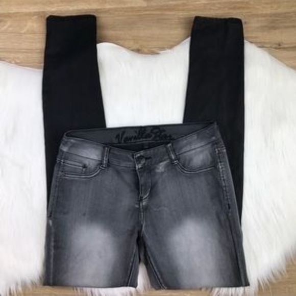 Vanilla Star Denim - Vanilla Star Gray Jeans With Leather Panels